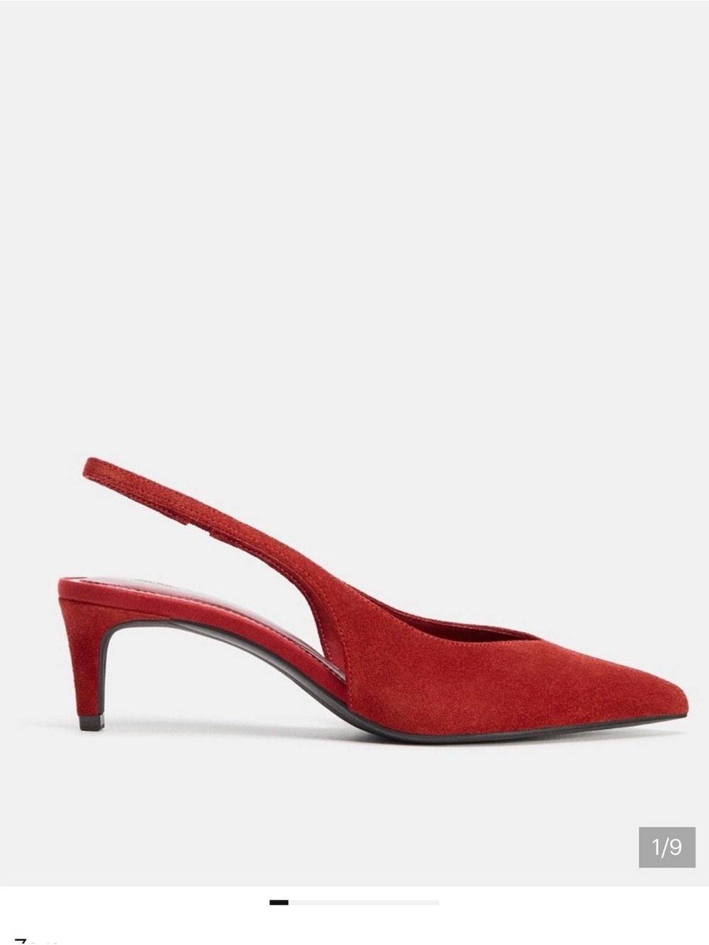 Zara Red Suede Slingback Pointed Kitten Heel